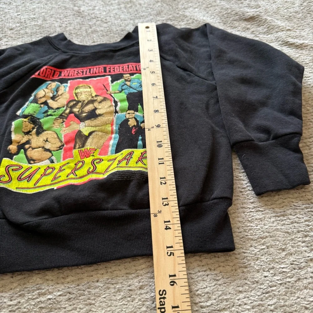 Vintage WWF Superstars Sweatshirt Hulk Hogan Kids Black‎ Crewneck USA